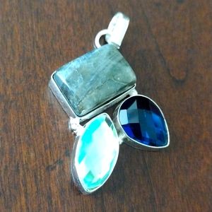 Rainbow fire topaz Labradorite Iolite Silver pendant